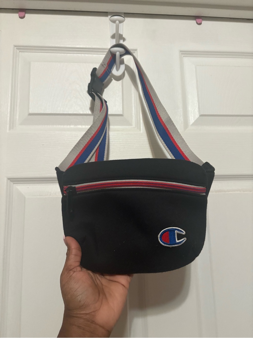 Champion Black Belt Bag with Red, Blue & White Strap